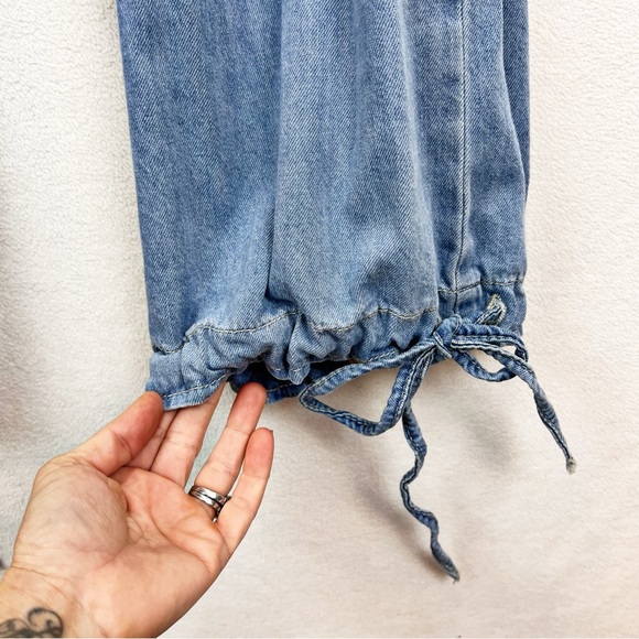 Veveret Light Wash Ankle Drawstring Jeans Size Small Baggy Balloon Pants - Picture 11 of 14